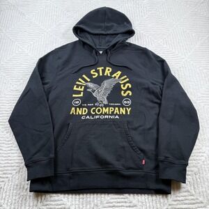 Levis Hoodie Sweatshirt Mens M Black Levi Strauss Eagle Pullover Skater Street